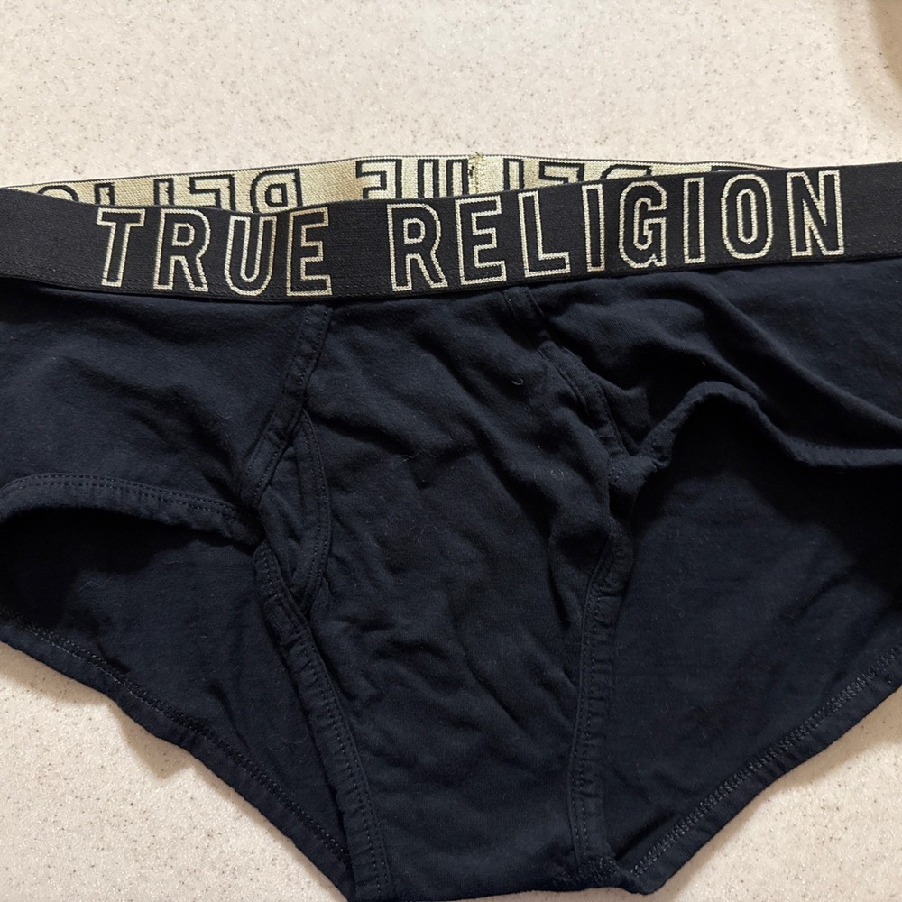 True Religion Mens 100% Cotton Briefs Black Gold Logo Waistband XL Regular